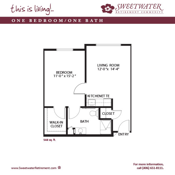 Sweetwater of Billings floor plan for the apartment with 548 sq ft and one bed and one bath